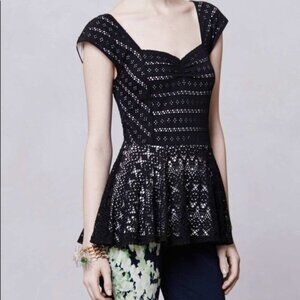 Anthropologie Postmark Swing Lace Peplum Top Black Size Large